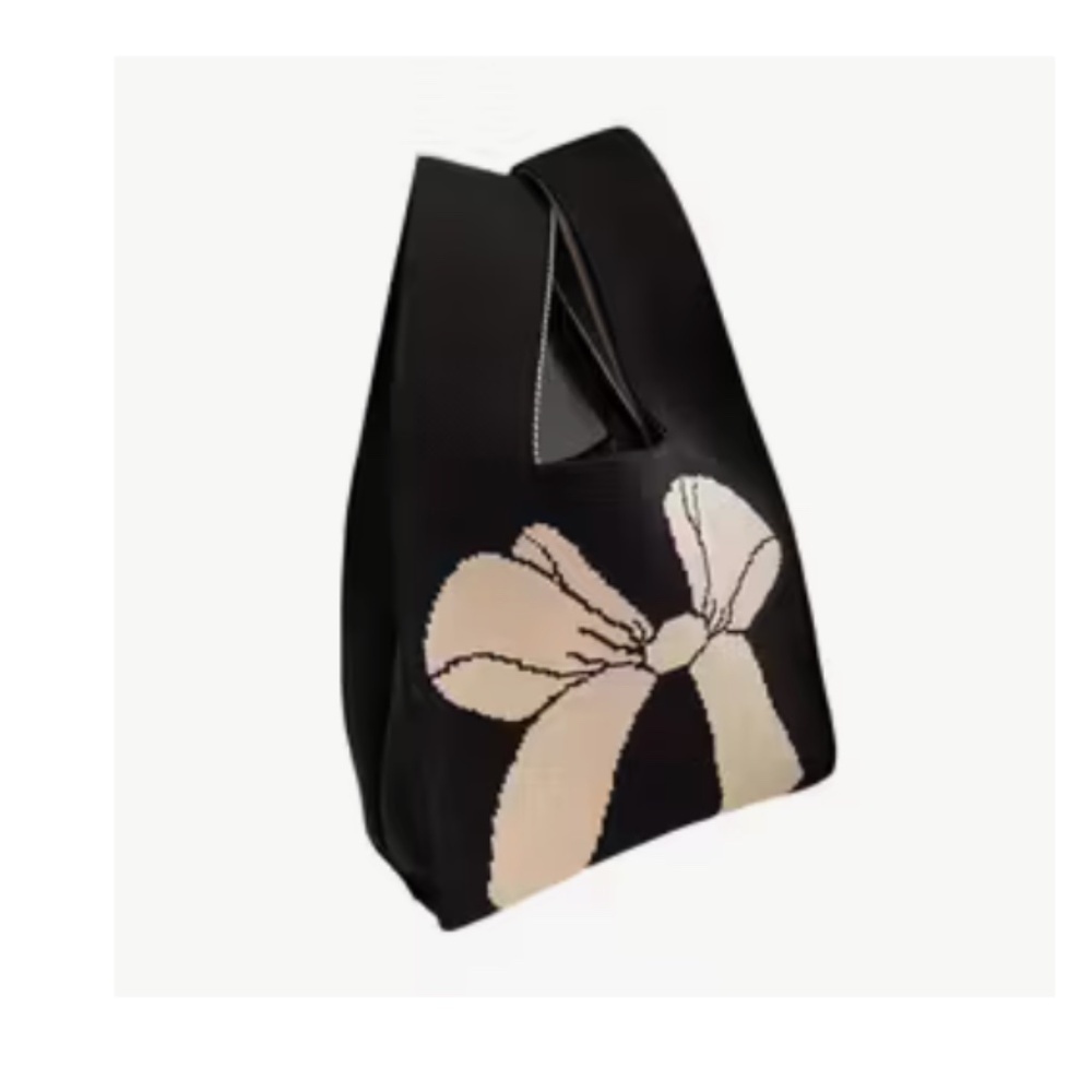 NEW Black & White Knit Bow Tote - Small